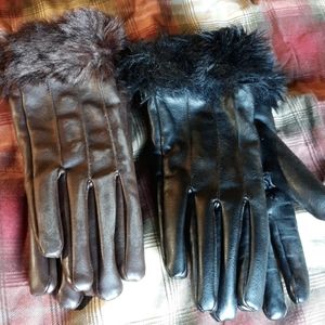 Leather and Fur Trimmed Gloves